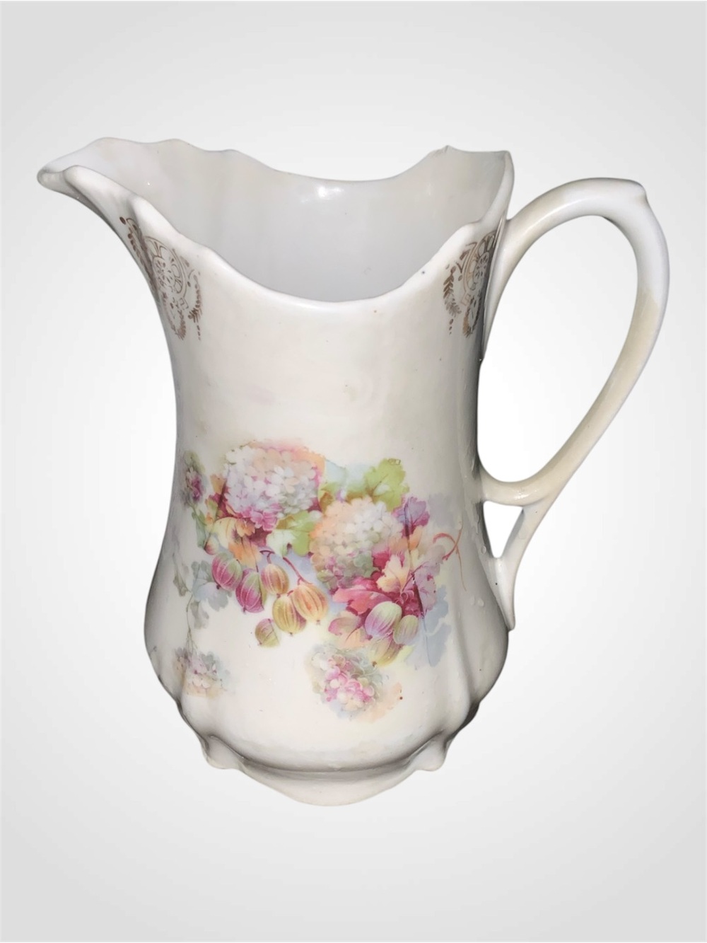 Bavaria 20th Century 6” Pitcher - Porcelain- Hydrangeas